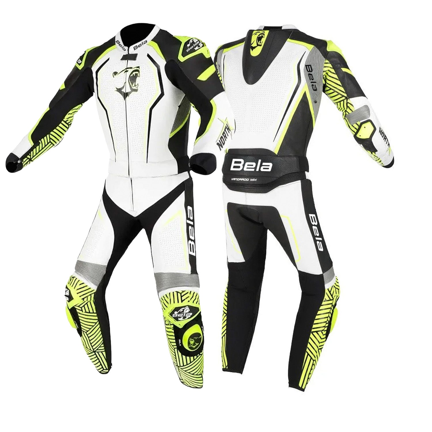 BELA North Star 2 PC Motorbike Suit Black White Fluor Yellow