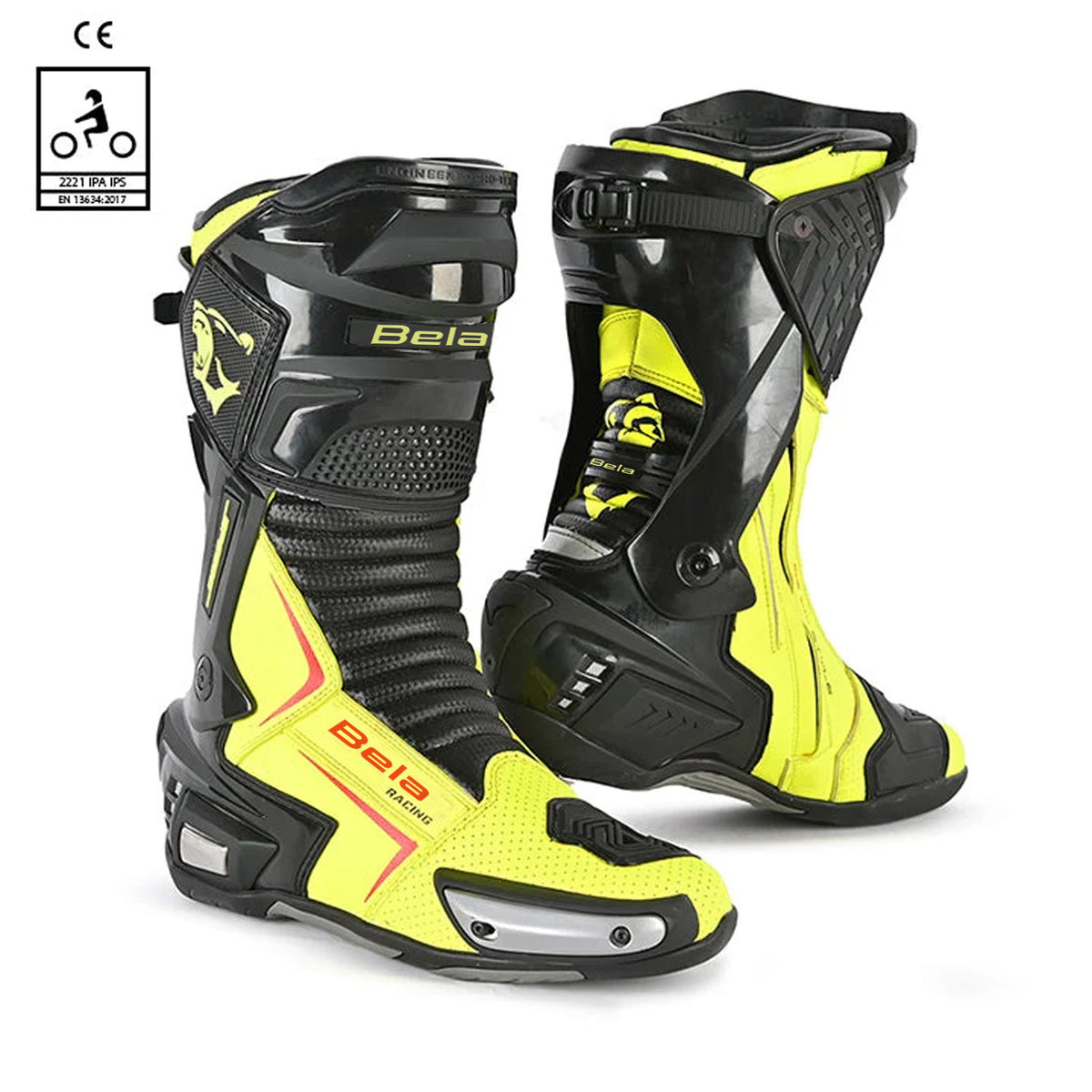 BELA Speedo 2.0 Motorcycle Racing Leather Boots Black/Fluor Yellow