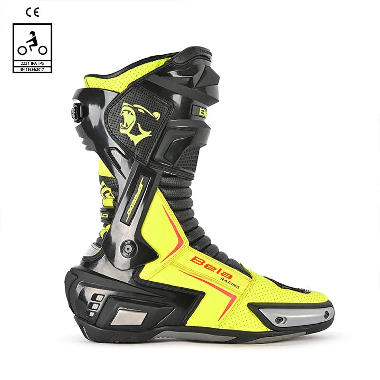 BELA Speedo 2.0 Motorcycle Racing Leather Boots Black/Fluor Yellow