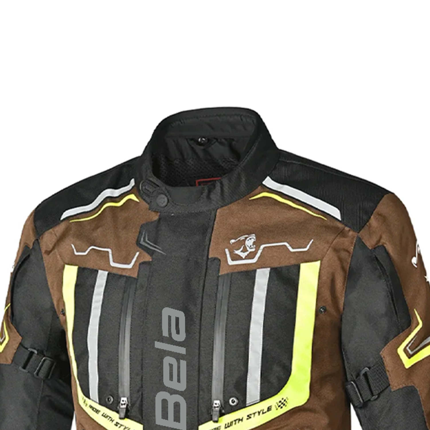 BELA WATSON Motorbike Textile Jacket Black/Khaki/Yellow/White