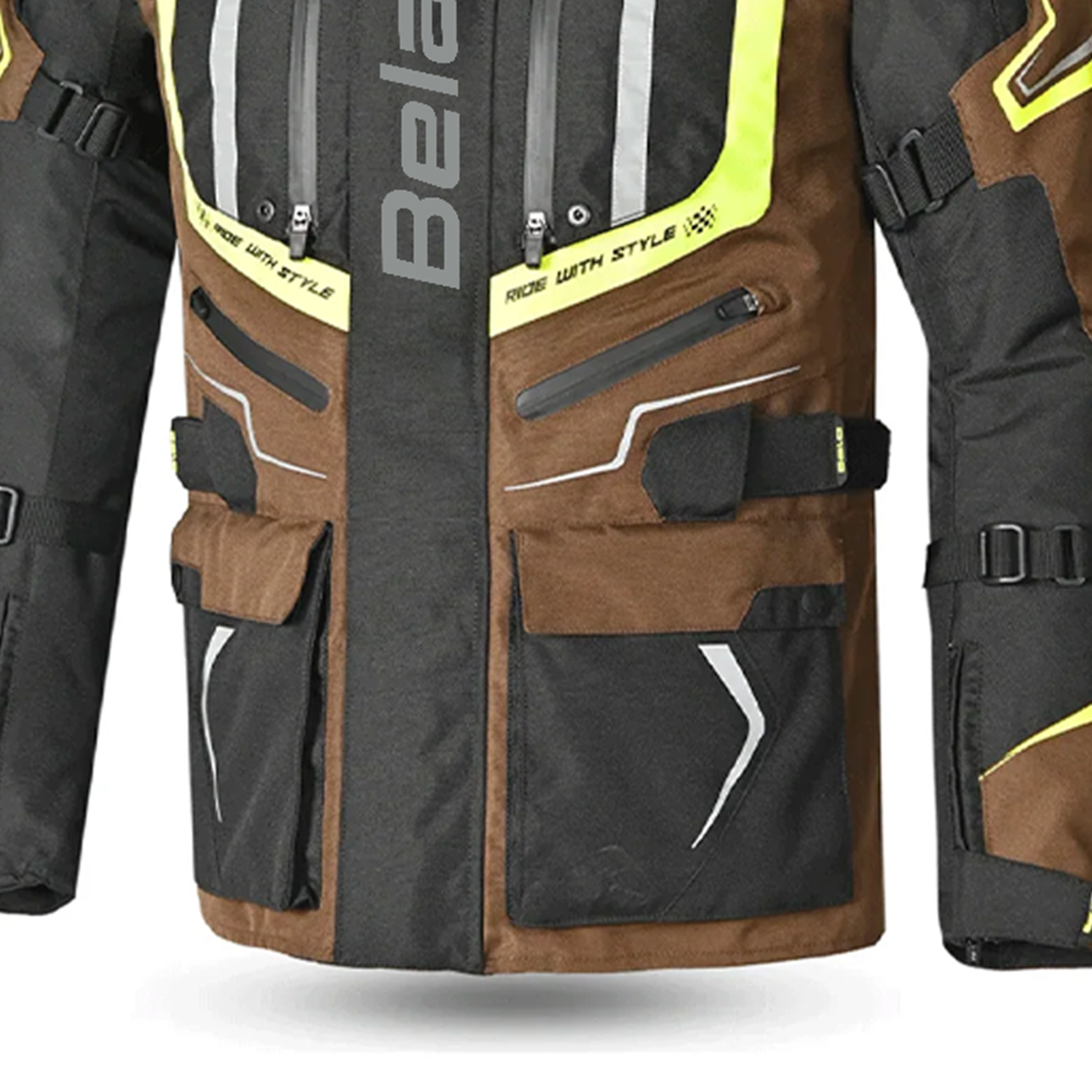 BELA WATSON Motorbike Textile Jacket Black/Khaki/Yellow/White