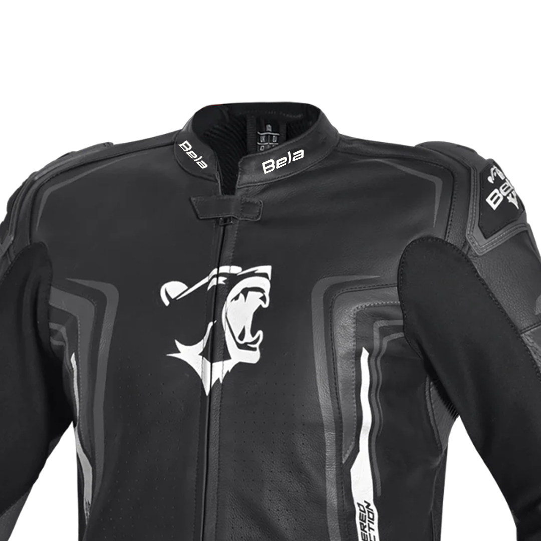 BELA BEAST MEN MOTORCYCLE LEATHER JACKET BLACK WHITE ANTHARACITE