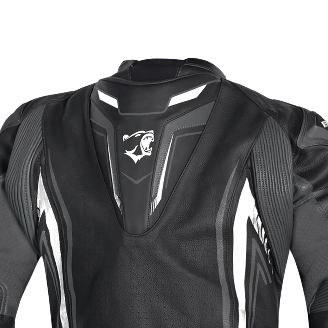 BELA BEAST MEN MOTORCYCLE LEATHER JACKET BLACK WHITE ANTHARACITE