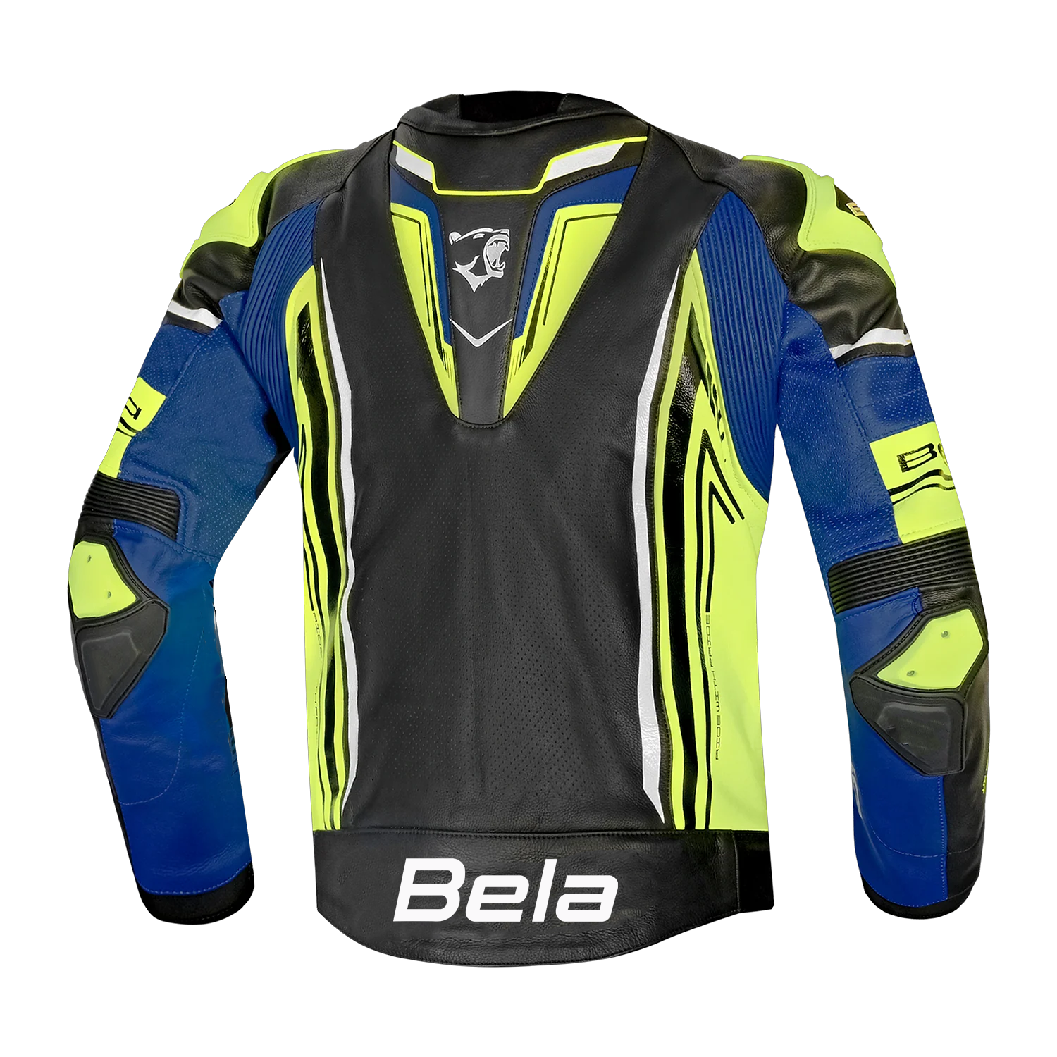 BELA BEAST MEN MOTORCYCLE LEATHER JACKET BLACK WHITE YELLOW BLUE
