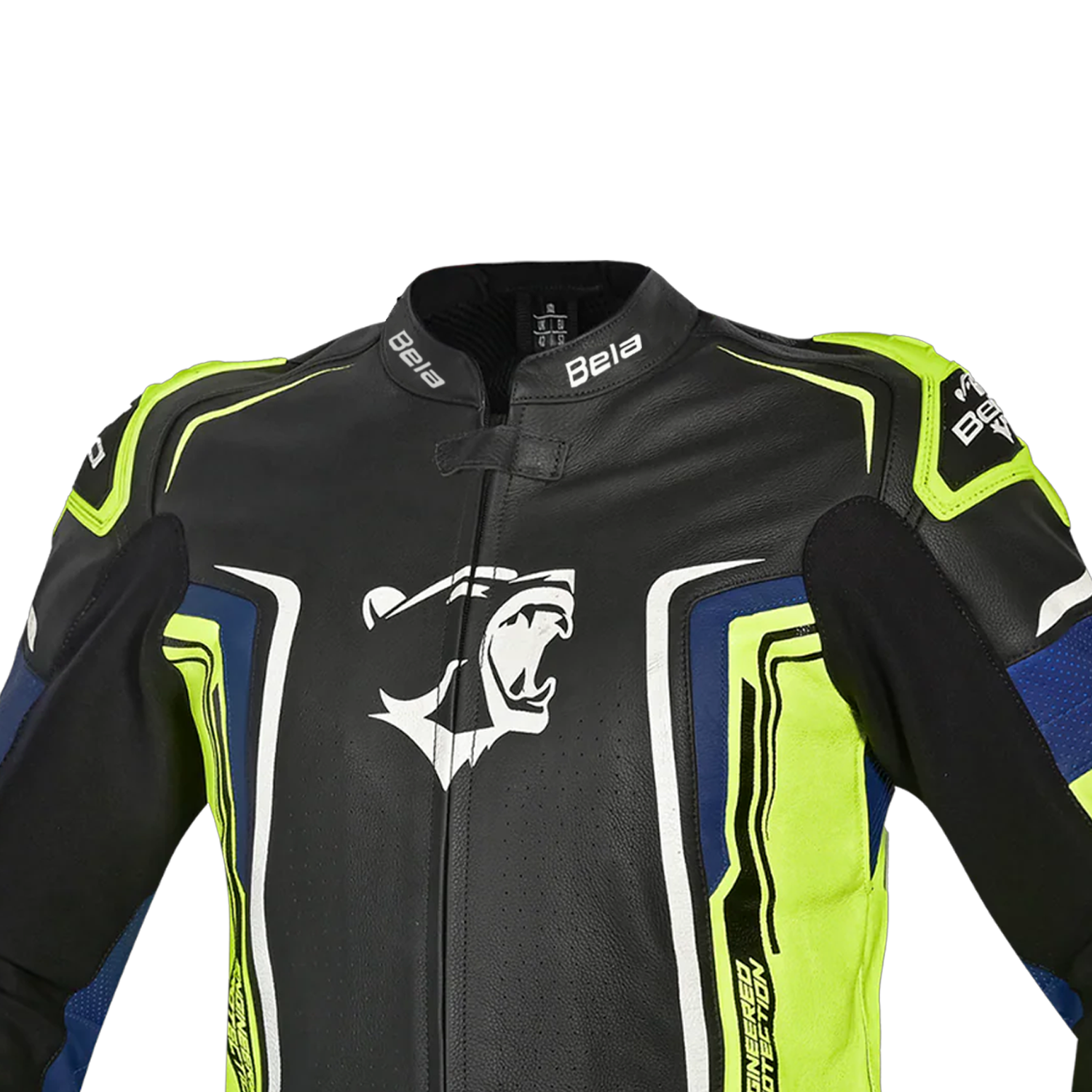 BELA BEAST MEN MOTORCYCLE LEATHER JACKET BLACK WHITE YELLOW BLUE