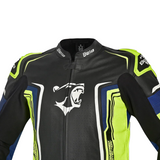 BELA BEAST MEN MOTORCYCLE LEATHER JACKET BLACK WHITE YELLOW BLUE