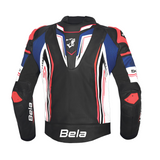 BELA BEAST MEN MOTORCYCLE LEATHER JACKET BLACK WHITE BLUE RED