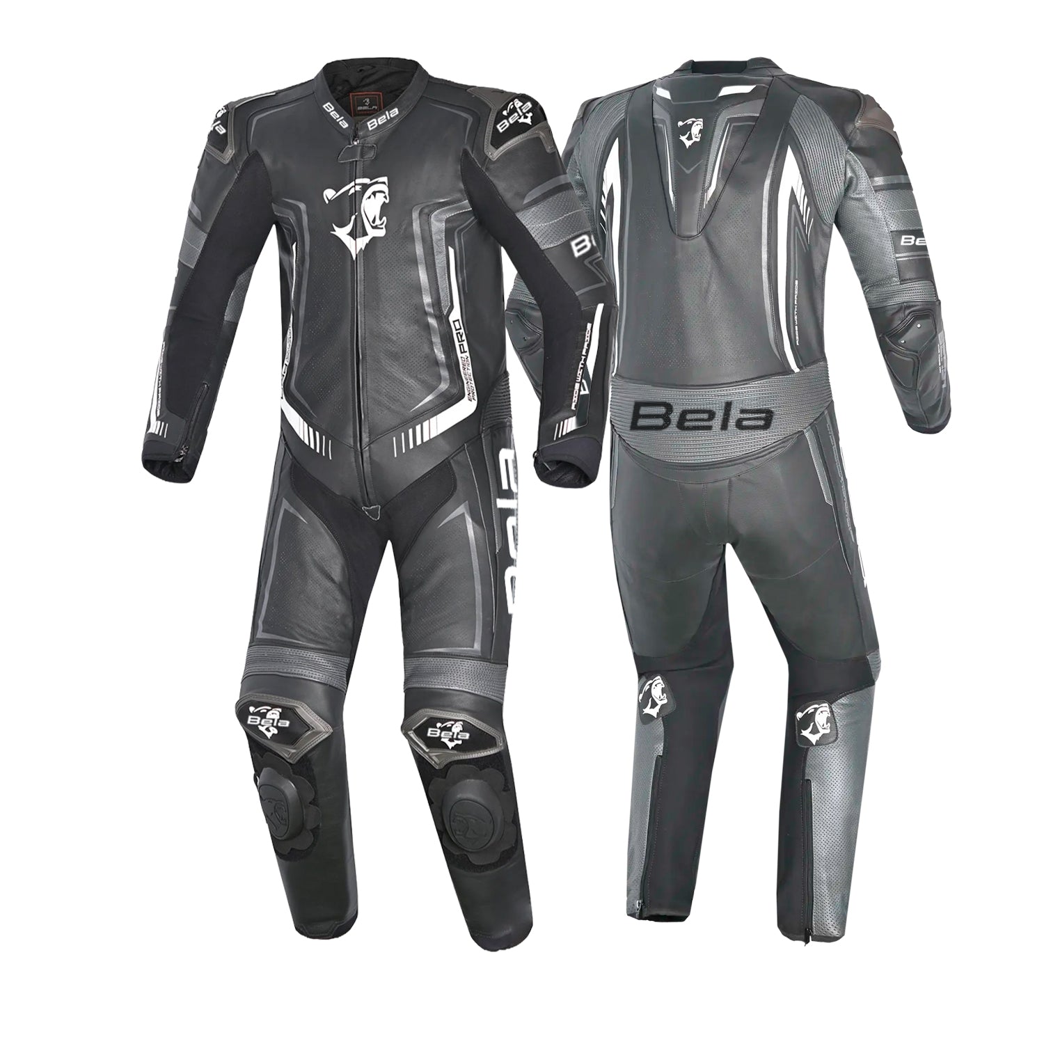 BELA Beast 1 PC Motorcycle Leathers Black/Dark Grey/White