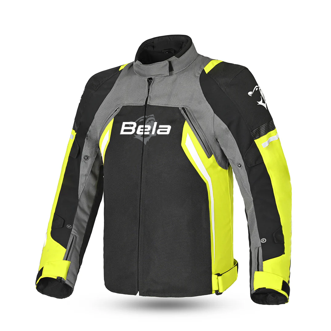 BELA Cordaniel Textile Motorcycle Jacket Men Black/Dark Gray/ Yellow Flouro