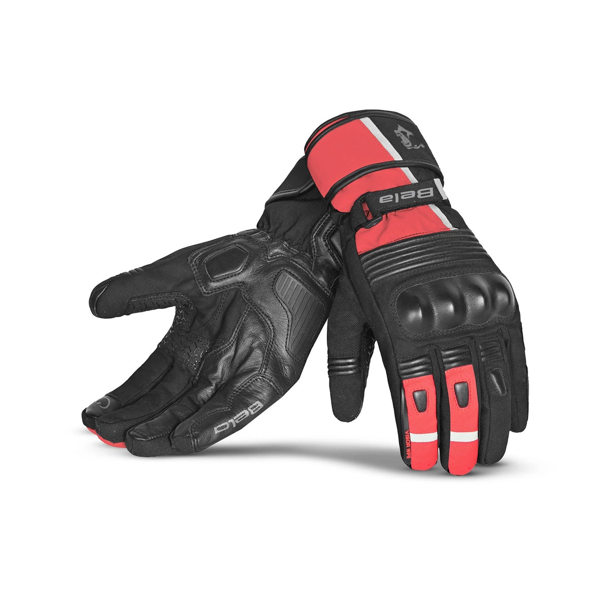 BELA Ice Winter Motorcycle Riding Leather Gloves Black Red
