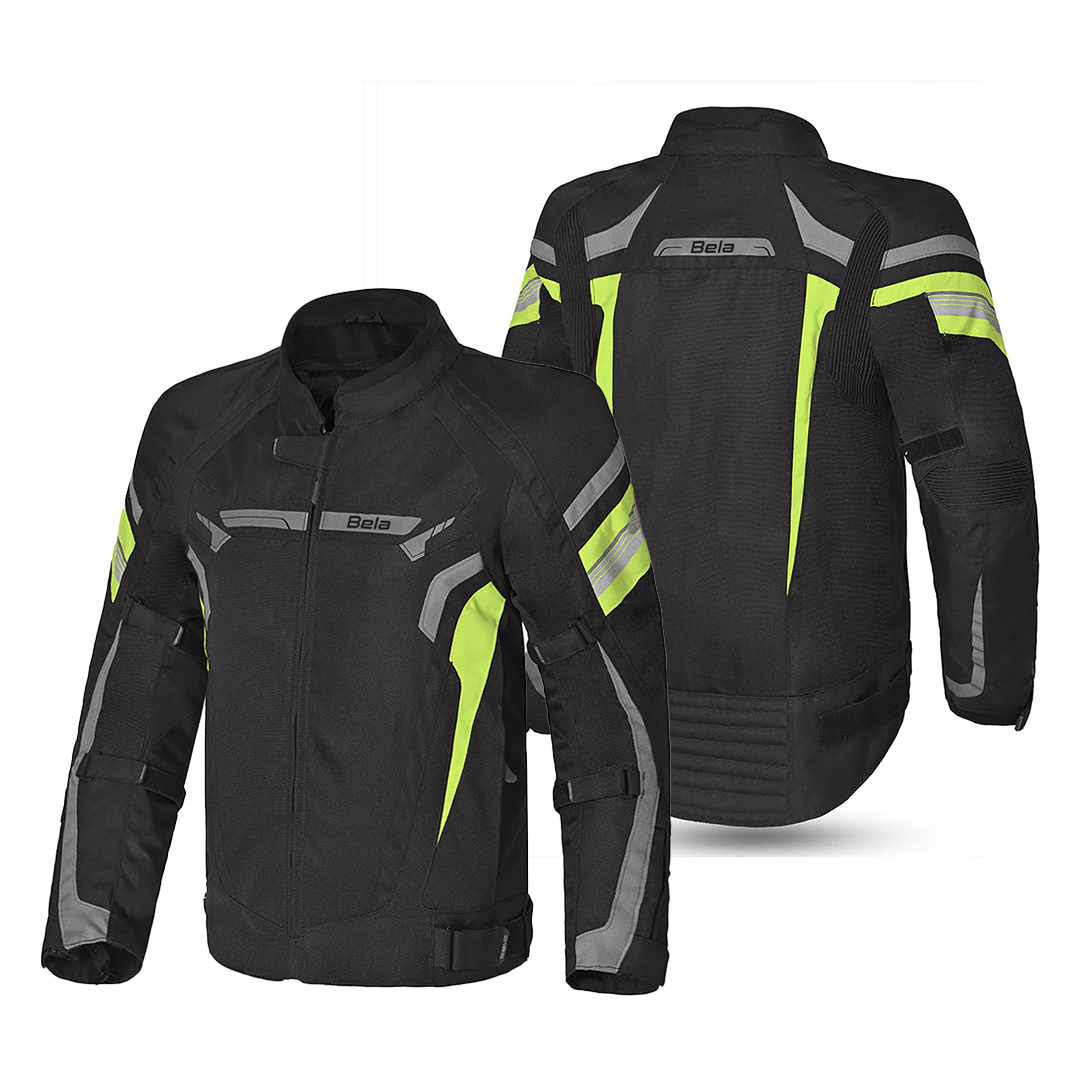 BELA HIGHLAND MAN MOTORCYCLE JACKET BLACK GREY YELLOW FLURO