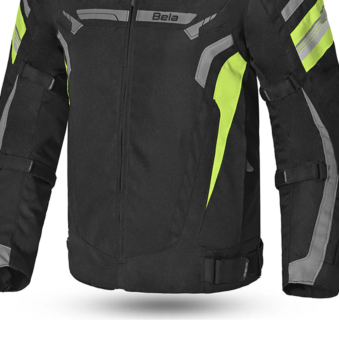 BELA HIGHLAND MAN MOTORCYCLE JACKET BLACK GREY YELLOW FLURO