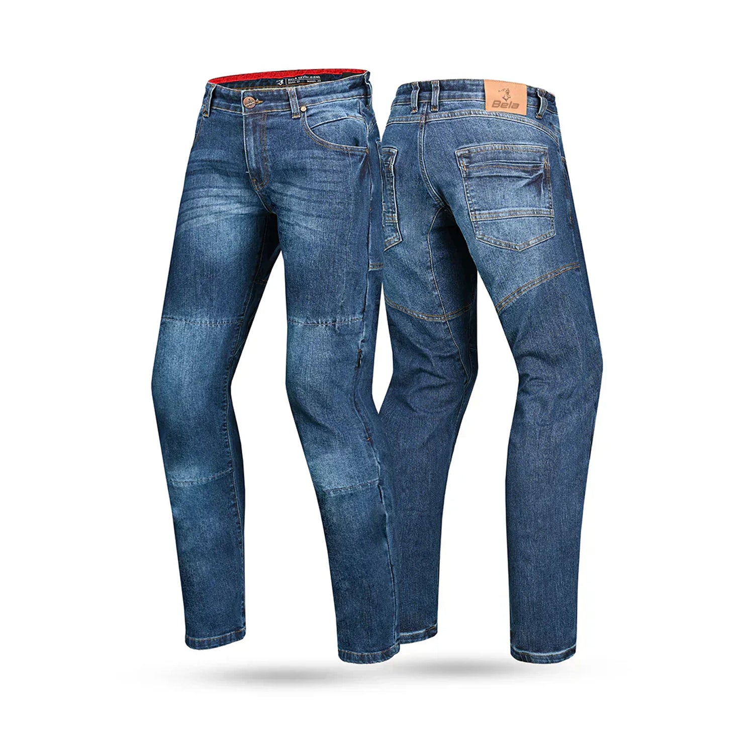 BELA KEVIN MEN MOTORCYCLE DENIM JEANS 34L DARK RANDOM BLUE