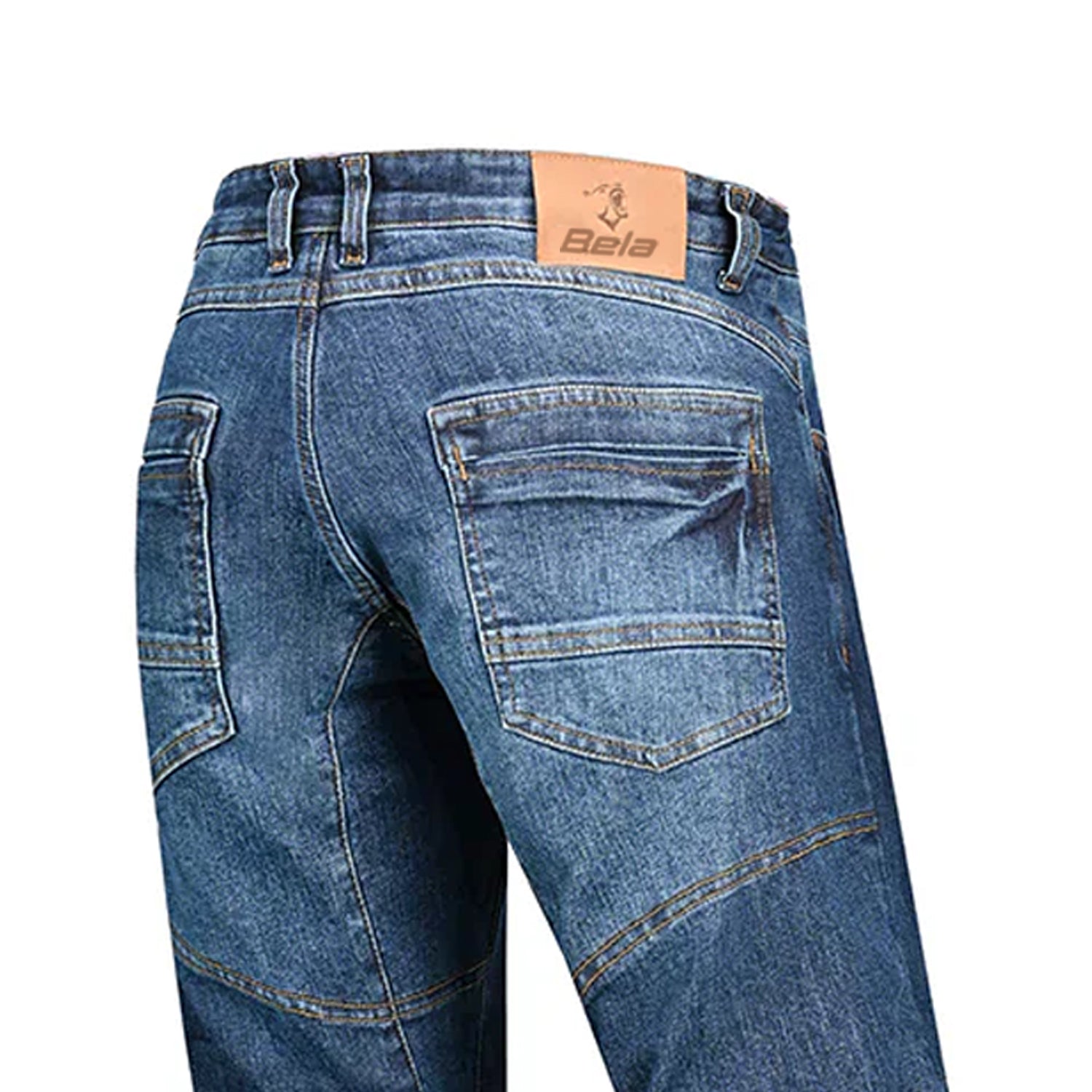 BELA KEVIN MEN MOTORCYCLE DENIM JEANS 34L DARK RANDOM BLUE