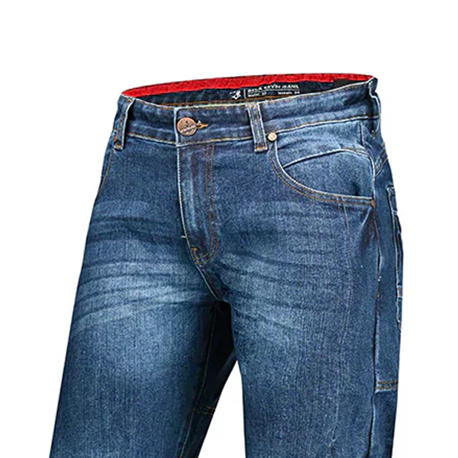 BELA KEVIN MEN MOTORCYCLE DENIM JEANS 34L DARK RANDOM BLUE