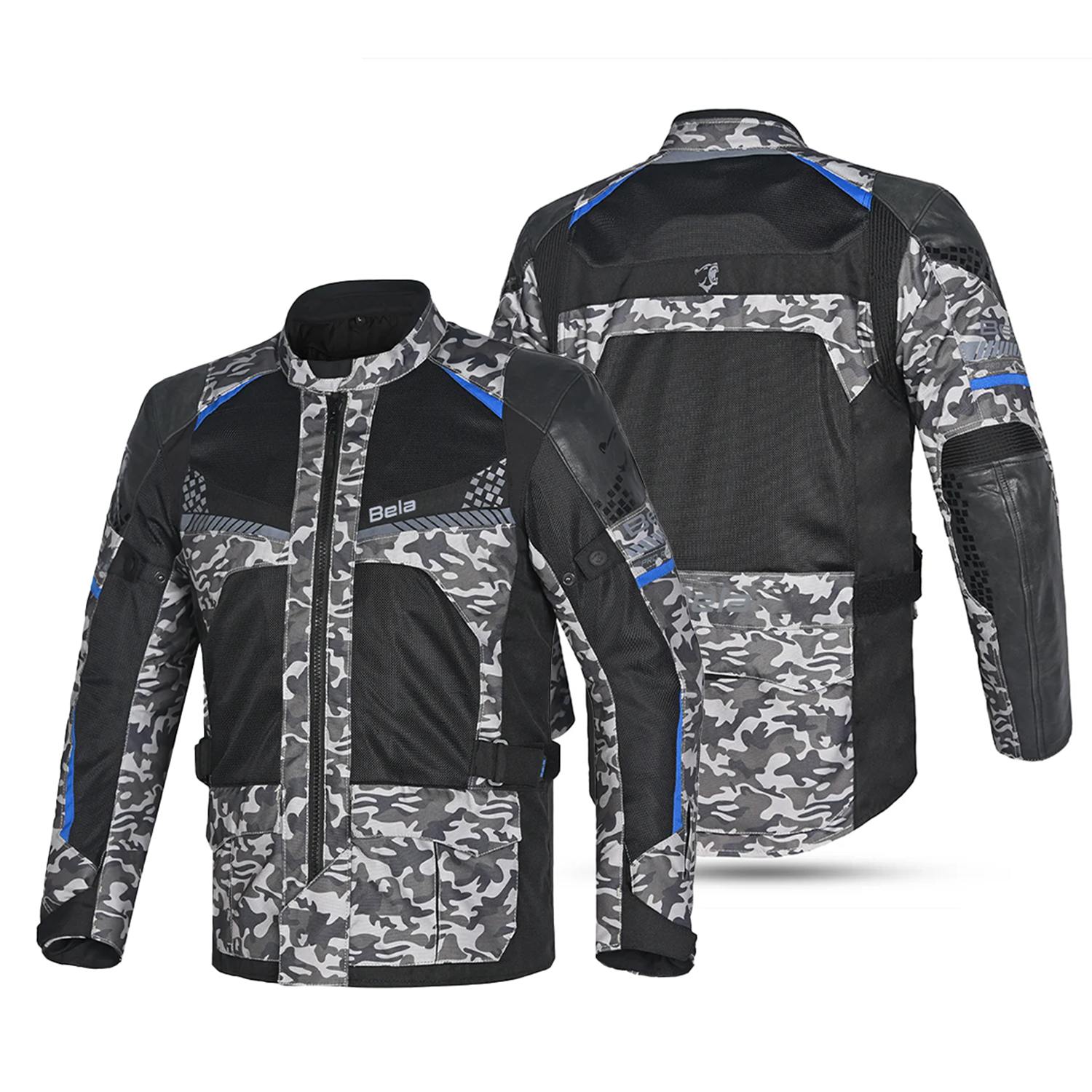 BELA Onsaker Motorcycle Textile Jacket Camo Blue Black