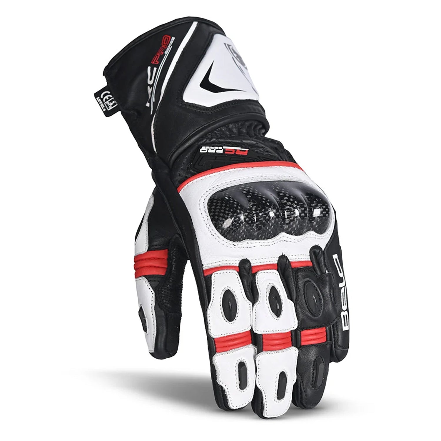 BELA Rocket Long Motorcycle Gloves White/Red/Black