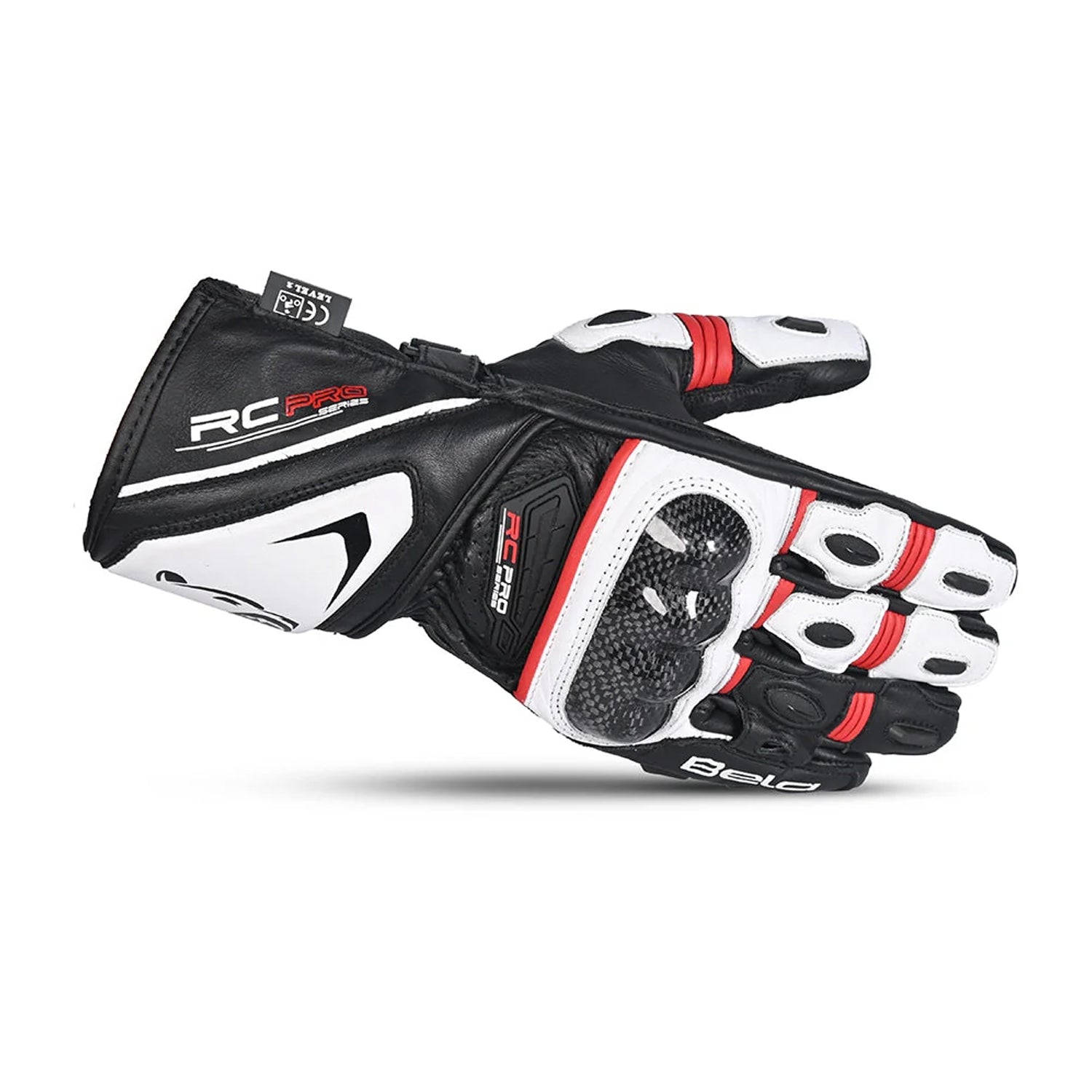BELA Rocket Long Motorcycle Gloves White/Red/Black