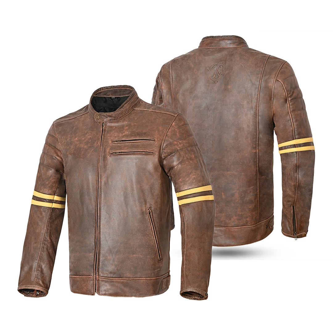 BELA Royal Rider Leather Motorcycle Jacket Vintage Brown Beige