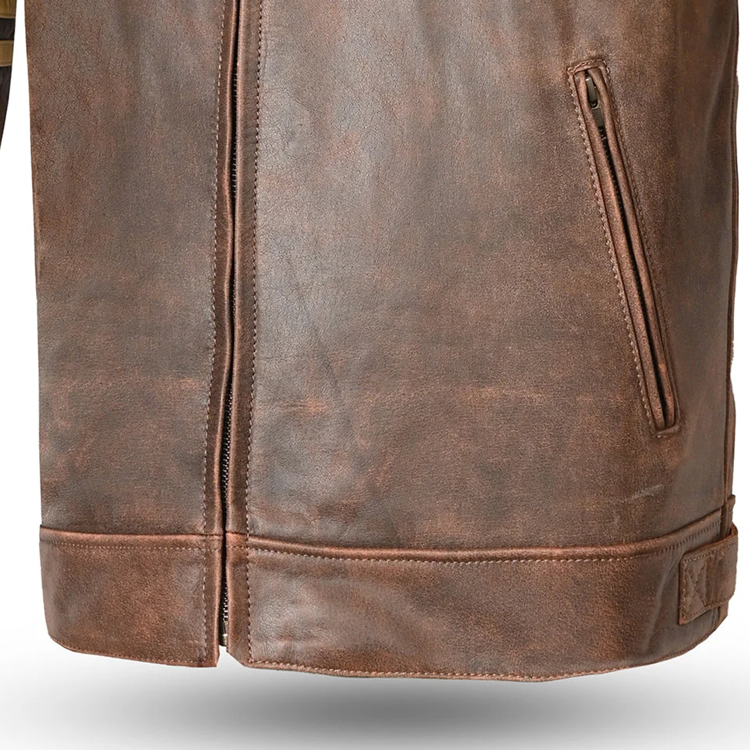 BELA Royal Rider Leather Motorcycle Jacket Vintage Brown Beige
