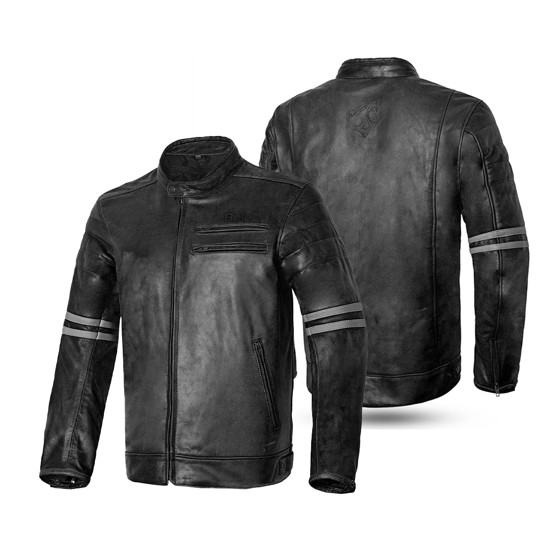BELA Royal Rider Leather Motorcycle Riding Jacket Black