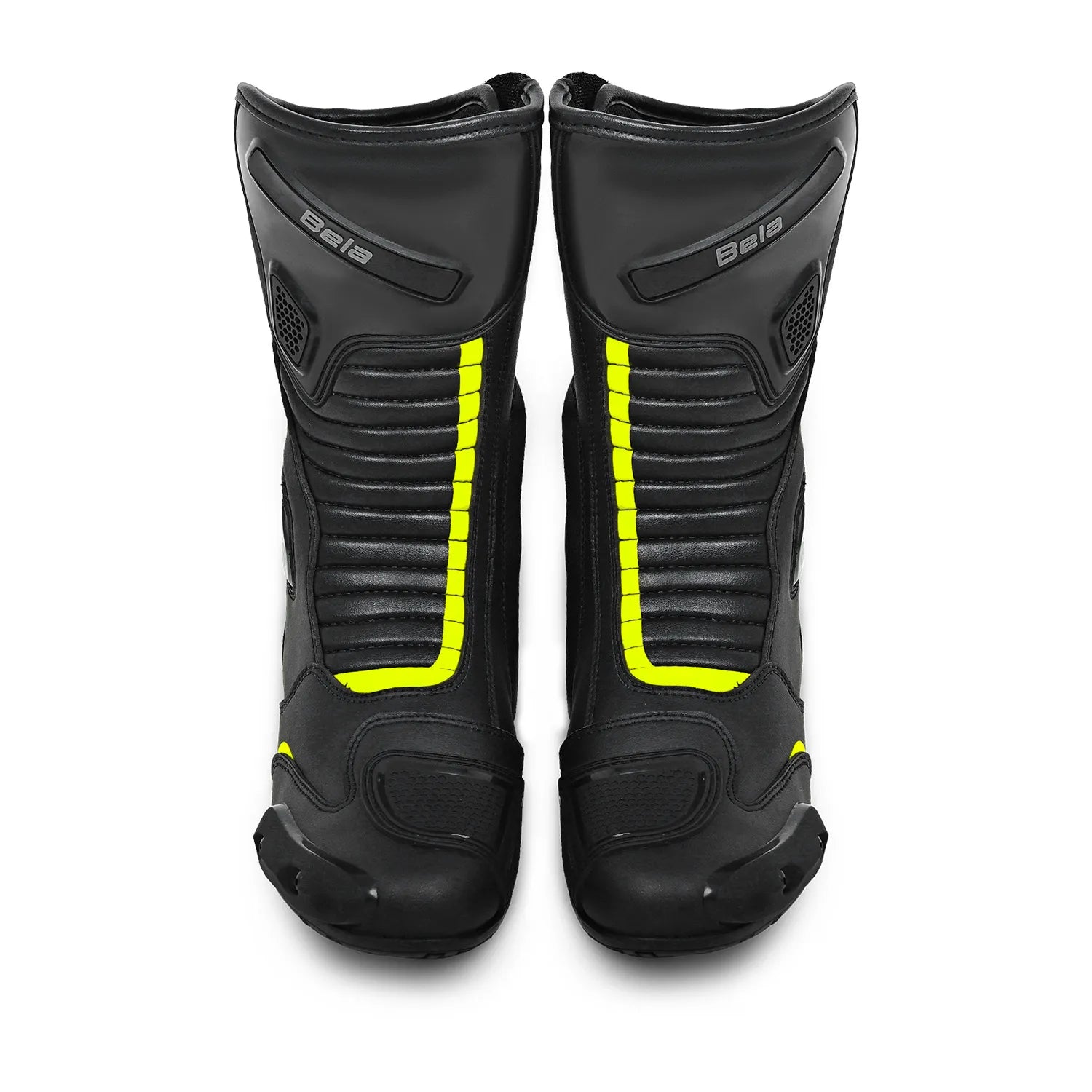 BELA STRIP MOTORCYCLE RACING LEATHER BOOTS BLACK YELLOW FLURO