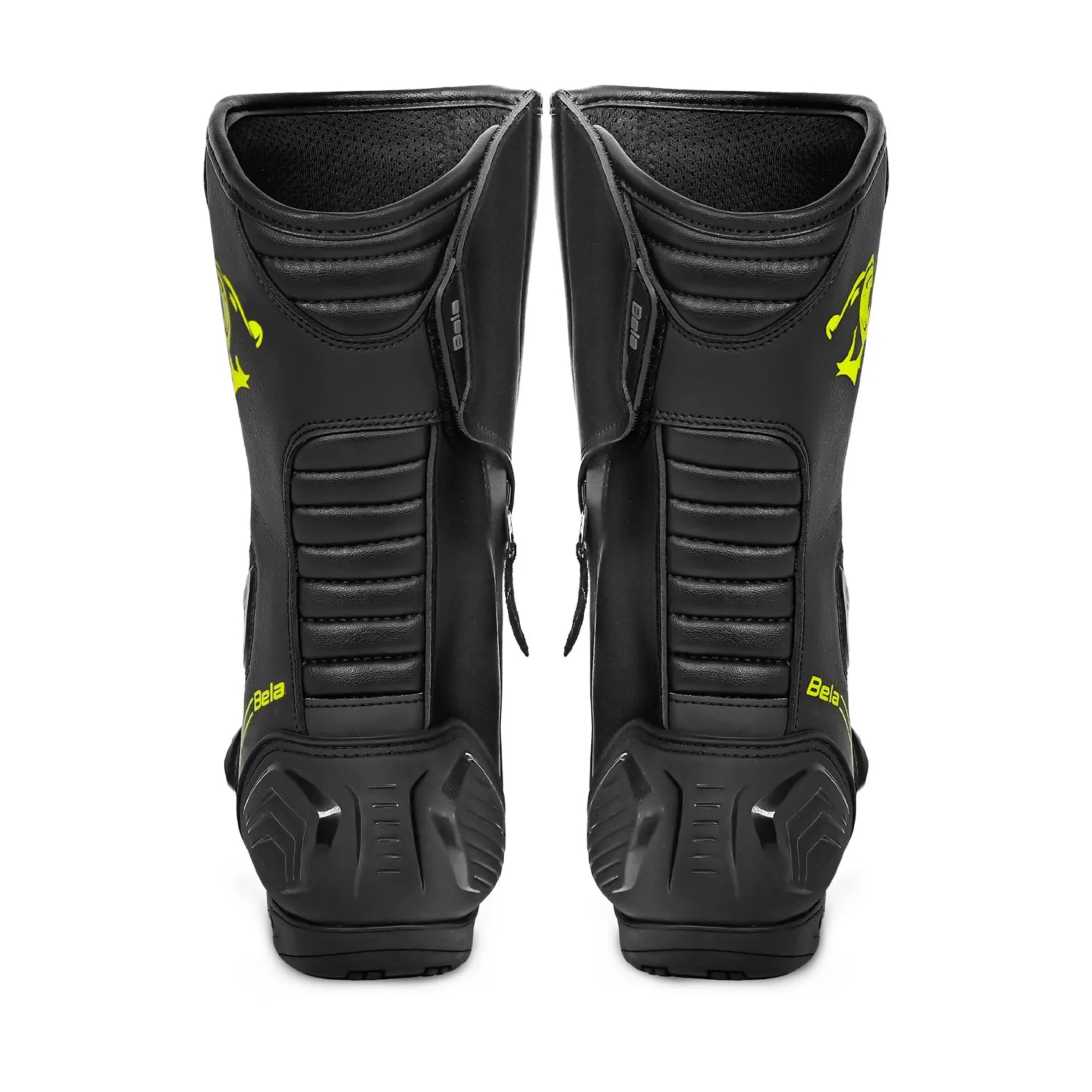 BELA STRIP MOTORCYCLE RACING LEATHER BOOTS BLACK YELLOW FLURO