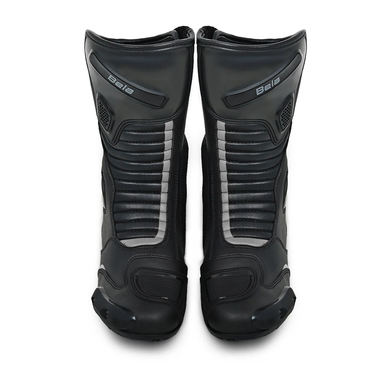 BELA STRIP MOTORCYCLE RACING LEATHER BOOTS BLACK GREY