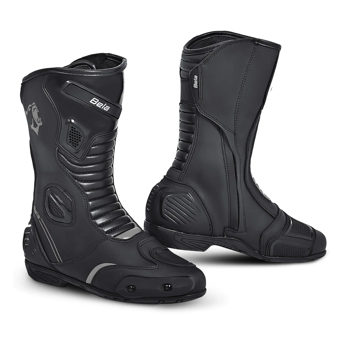 BELA STRIP MOTORCYCLE RACING LEATHER BOOTS BLACK GREY