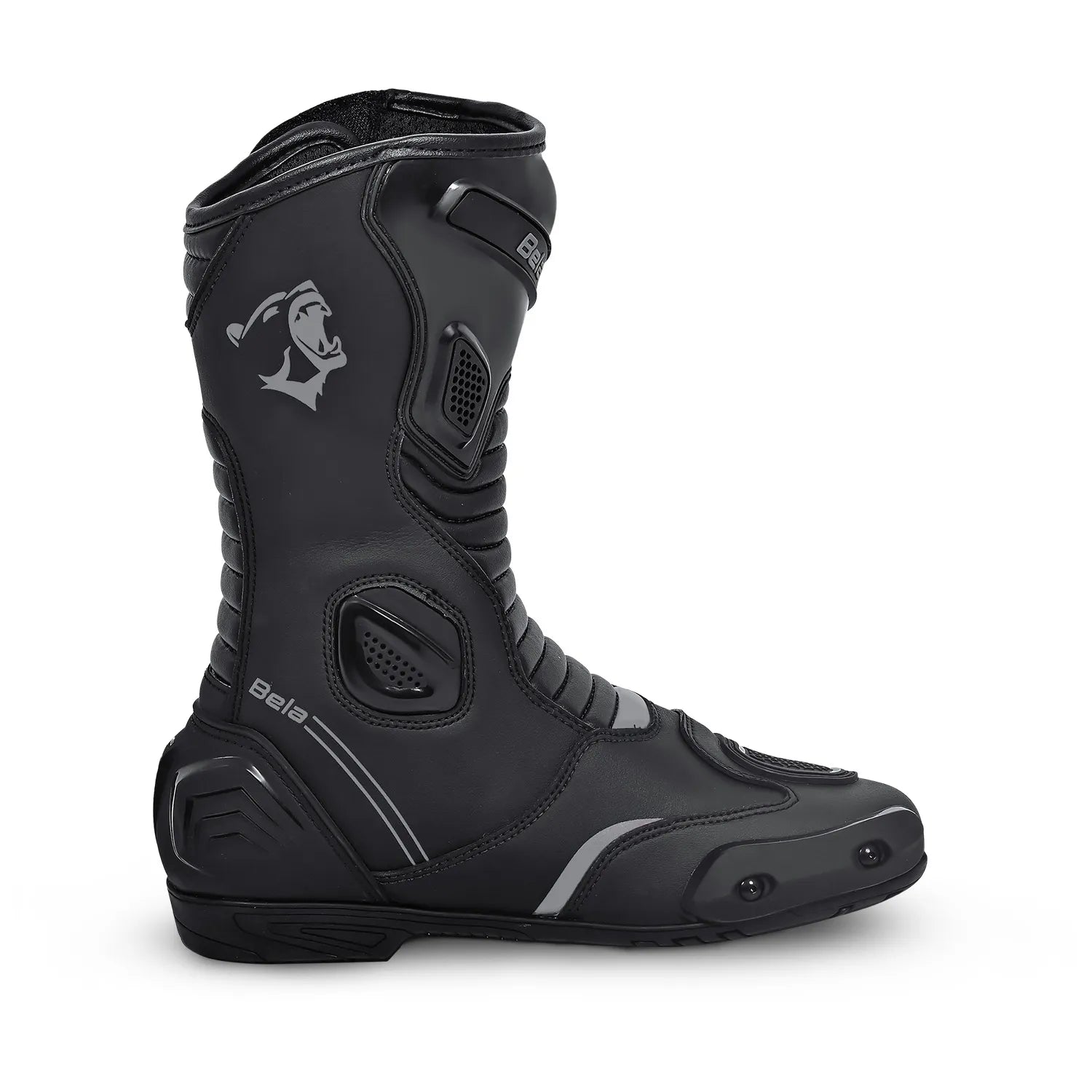 BELA STRIP MOTORCYCLE RACING LEATHER BOOTS BLACK GREY