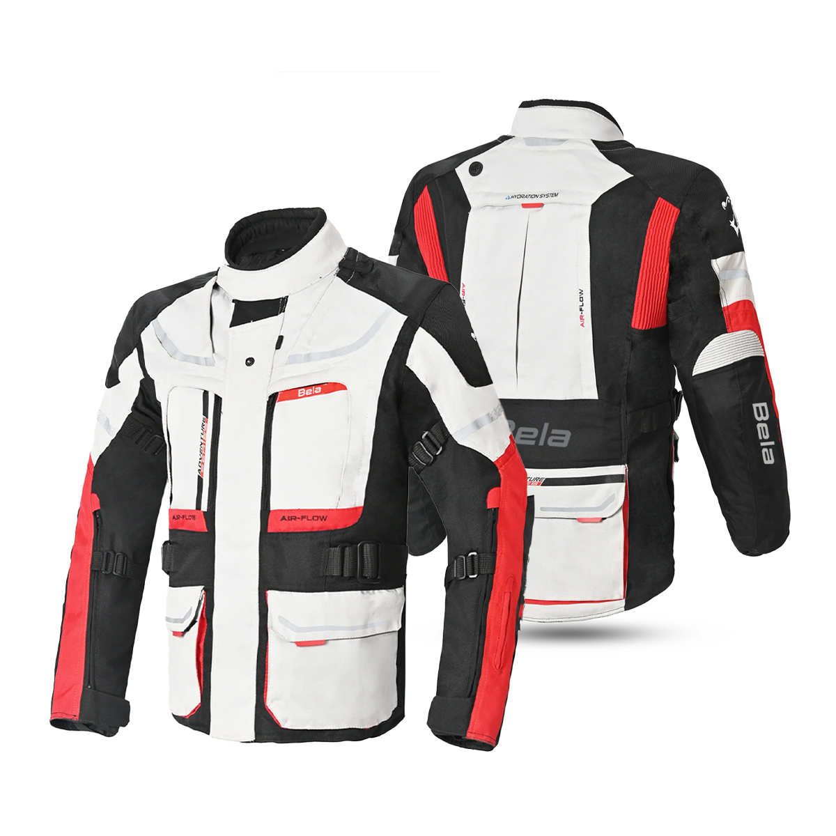 Bela Transformer Motorcycle Touring Jacket Ice Black Red