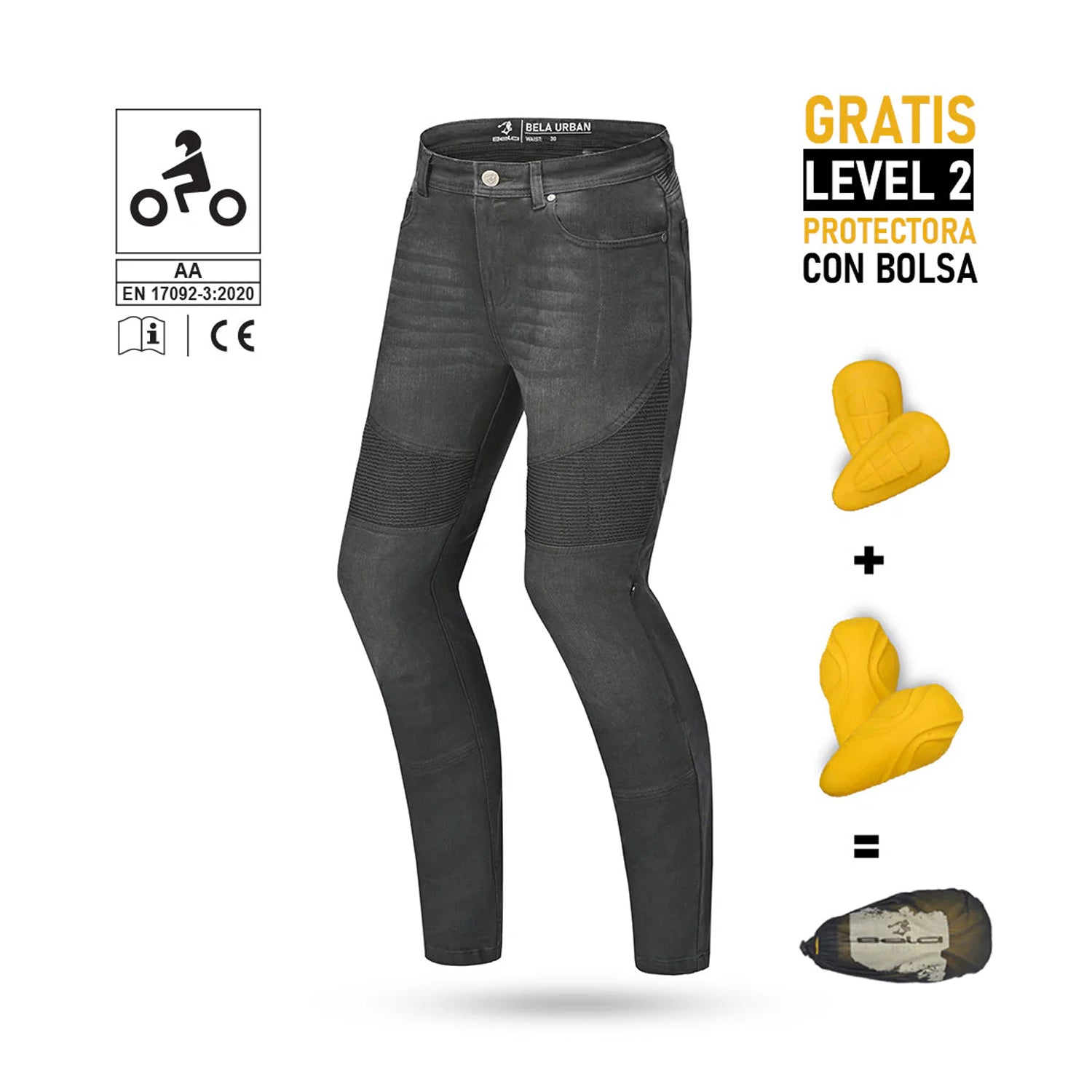 BELA URBAN LADY MOTORCYCLE DENIM JEANS BLACK SPRAY