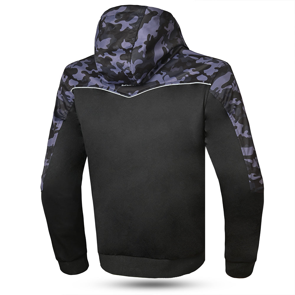 bela camo rush hoodie black, dark and blue back side view