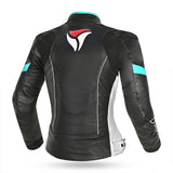 R-TECH Tom Rider Lady Motorcycle Leather Jacket Black/White/Turquoise