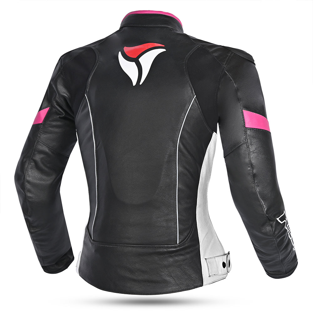 R-TECH Tom Rider Lady Leather Jacket Black/White/Fuschia