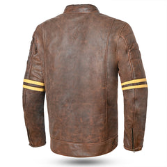 bela royal rider leather motorcycle jacket brown back side view