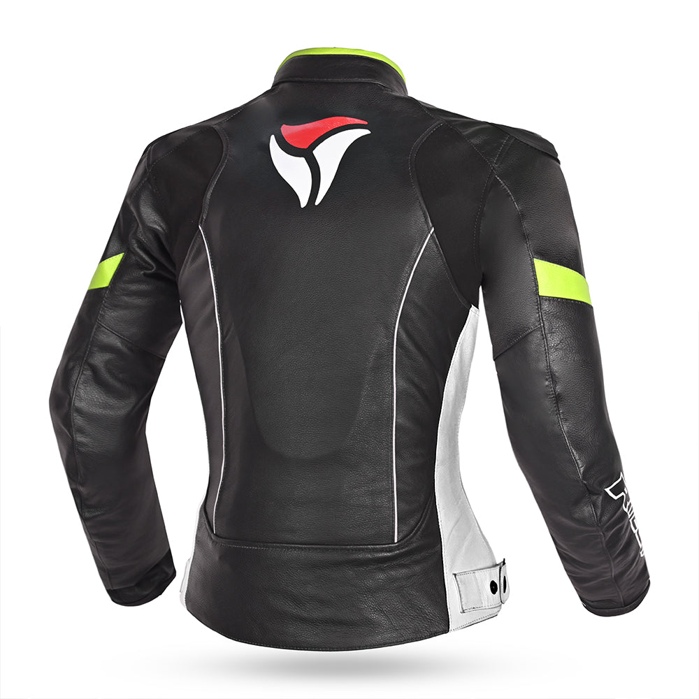R-TECH Tom Rider Motorcycle Lady Leather Jacket Black/Flour Yellow