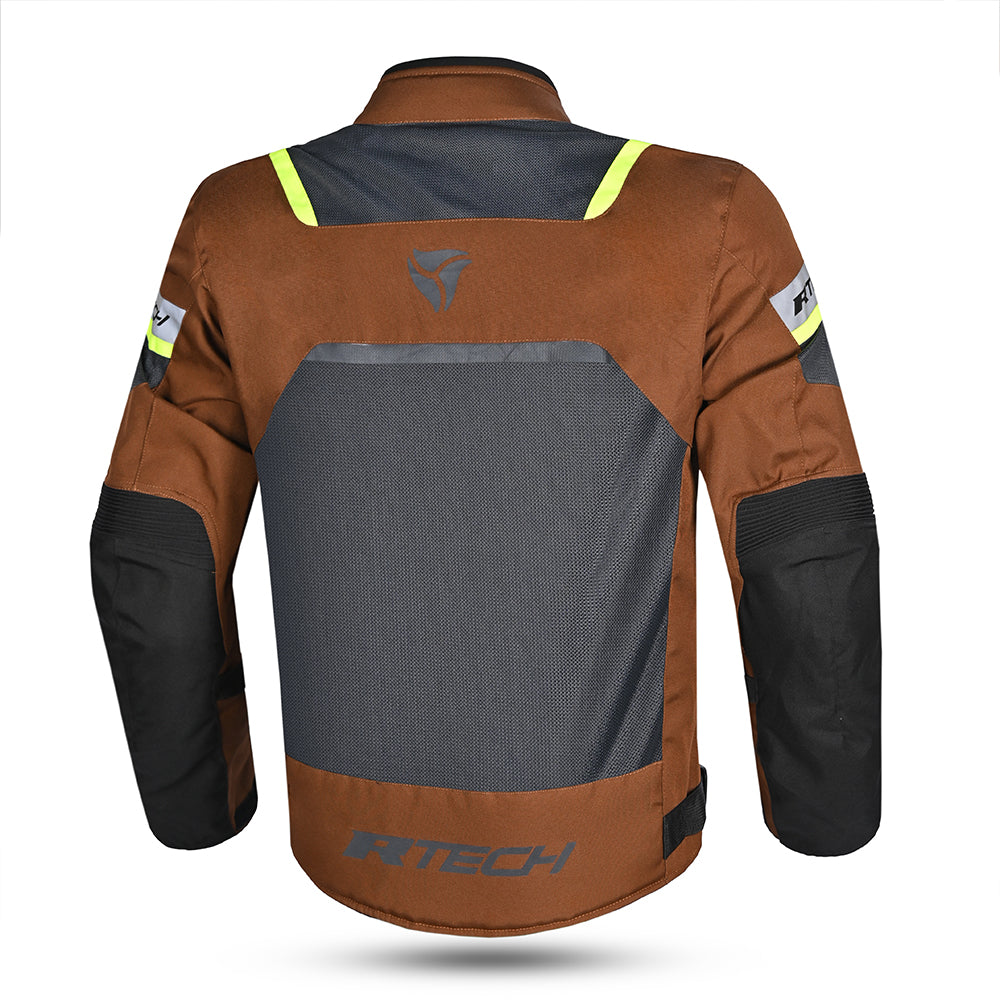 R-TECH SPIRAL MESH Motorcycle Jacket Brown Grey Fluo Yellow