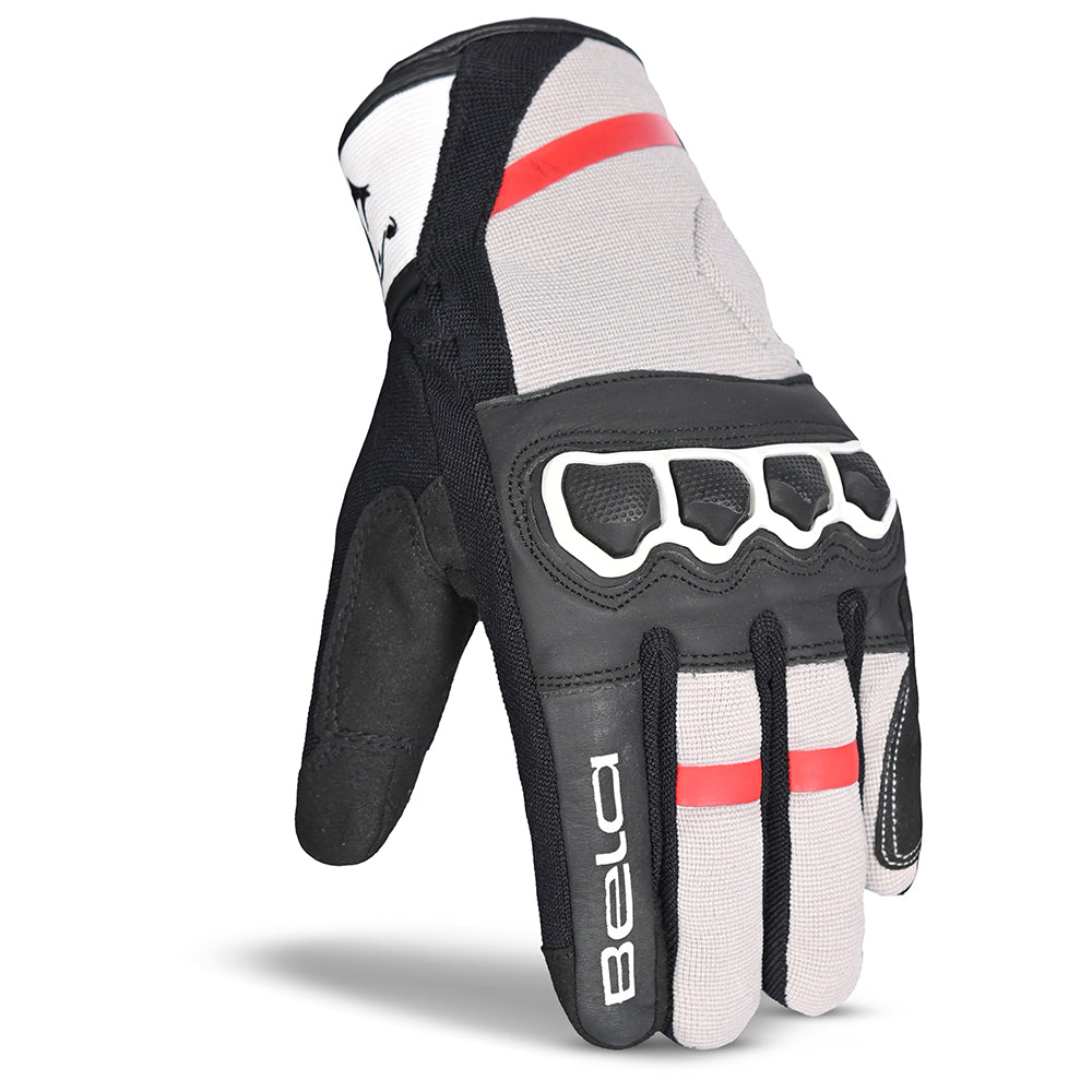 BELA Tracker Full Finger Motorcycle Gloves Black White Red 