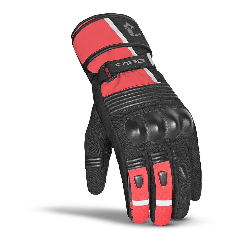 BELA Ice Winter Motorcycle Riding Leather Gloves Black Red 