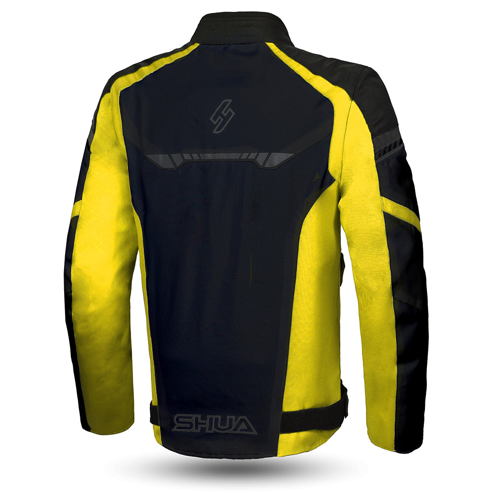 shua immortal textile racing jacket black and yellow flouro back side view