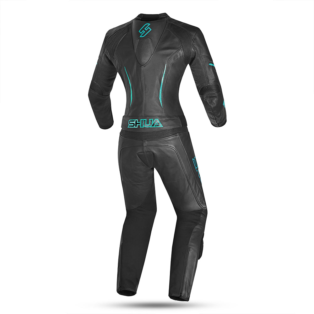 SHUA Infinity Lady 2 PC Motorcycle Racing Suit Black Turquoise 