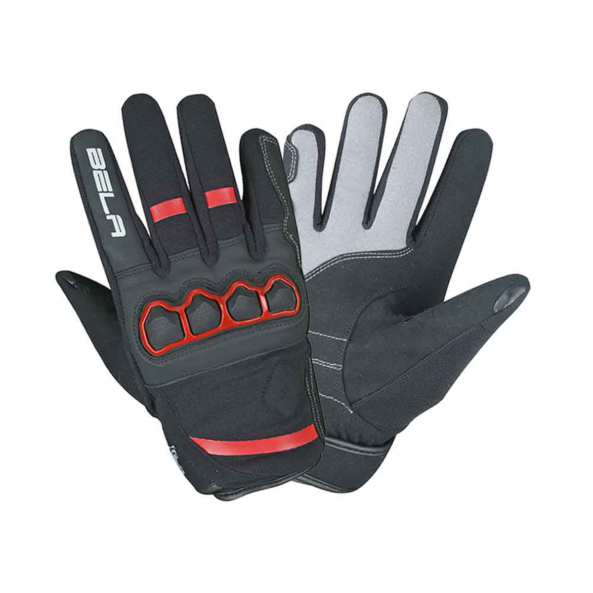 bela tracker black, red and gray gloves whole view