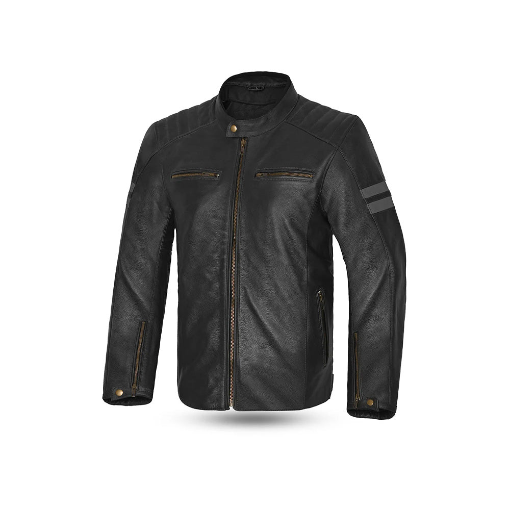 Bela Stark Motorcycle Leather Jacket Black Gray