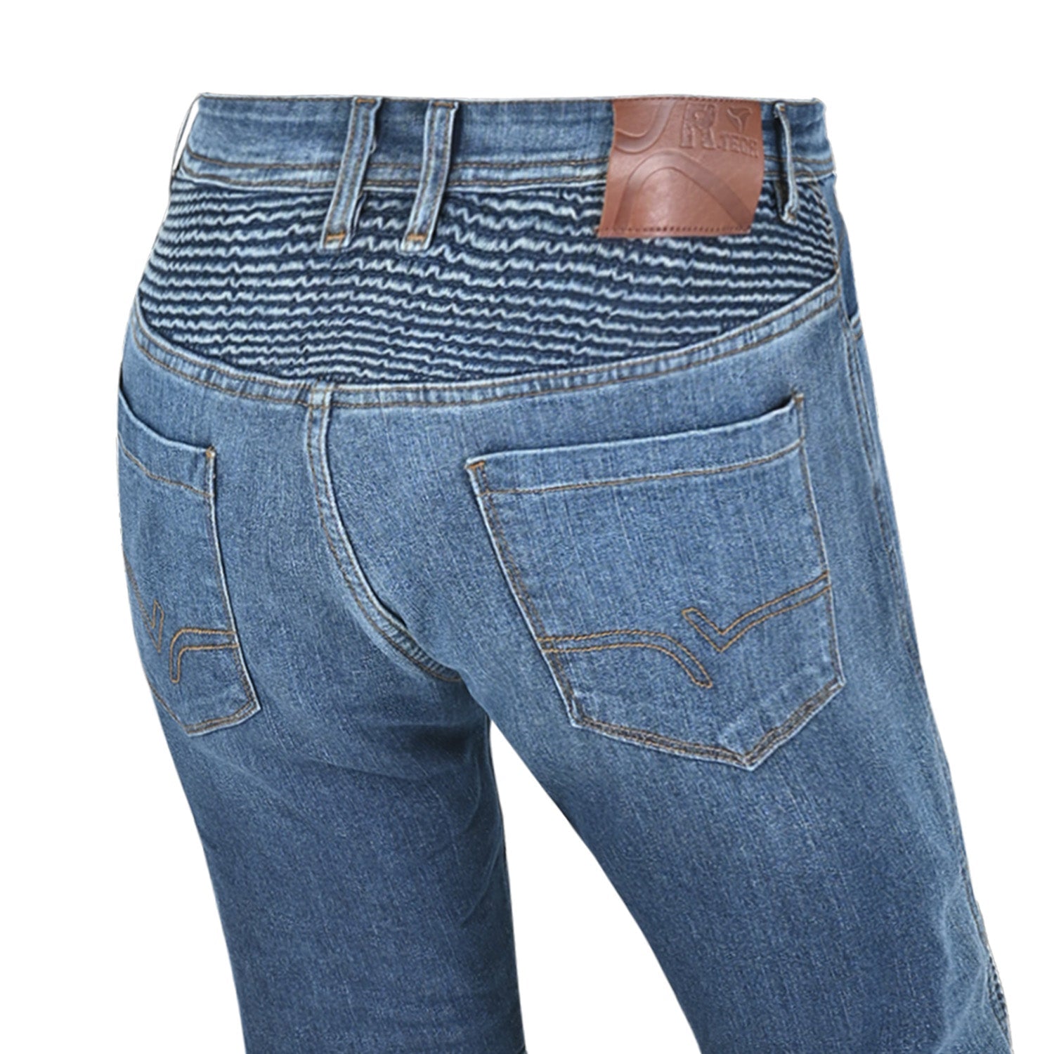 R-TECH VALENCIA LADY MOTORCYCLE JEANS BLUE HALF BODY SPRAY
