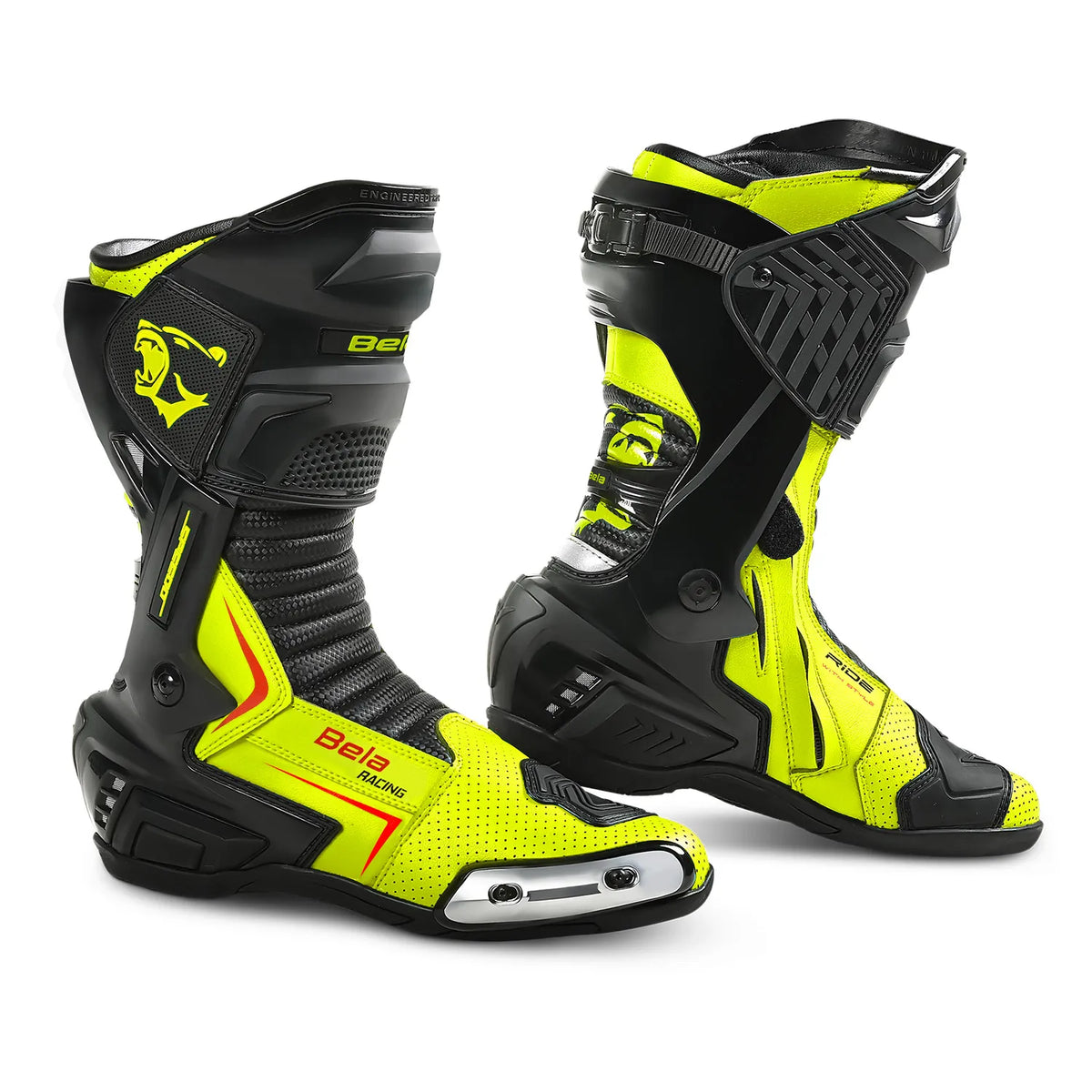 BELA Speedo 2.0 Motorcycle Racing Leather Boots Black/Fluor Yellow