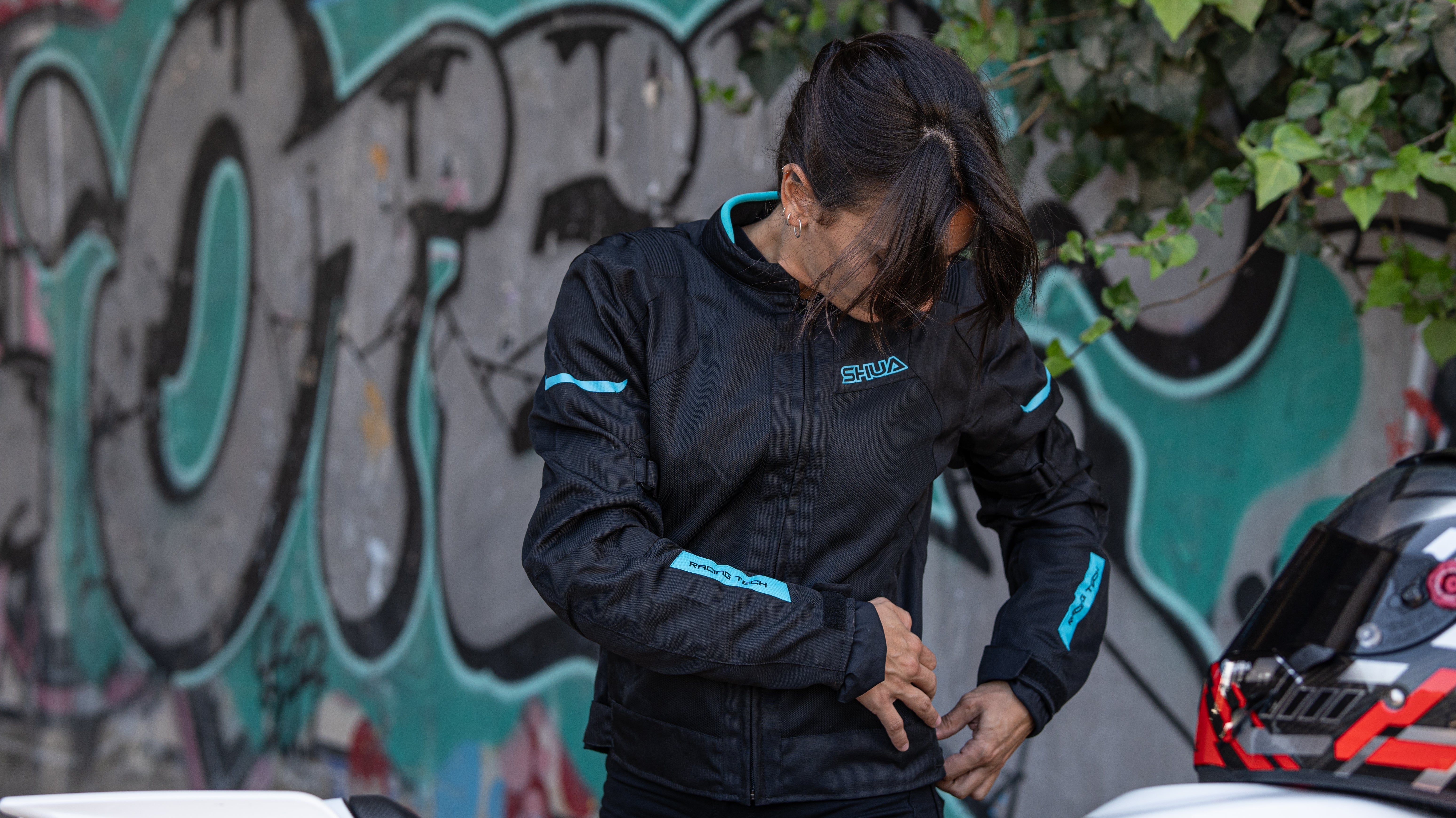 Shua Gravity Mesh Lady Motorcycle Jacket Black/Turquesa