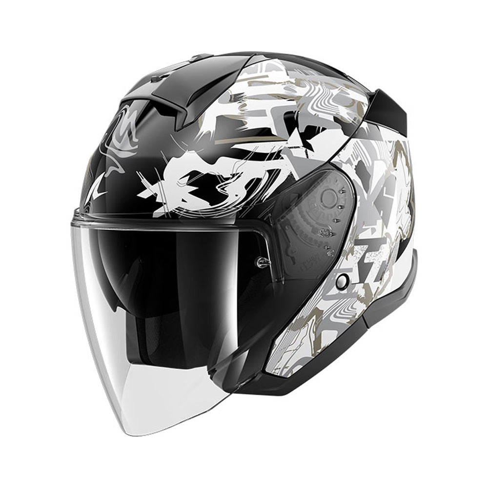 SHARK SKWAL JET PRANZ MOTORCYCLE HELMET BLACK WHITE GOLD