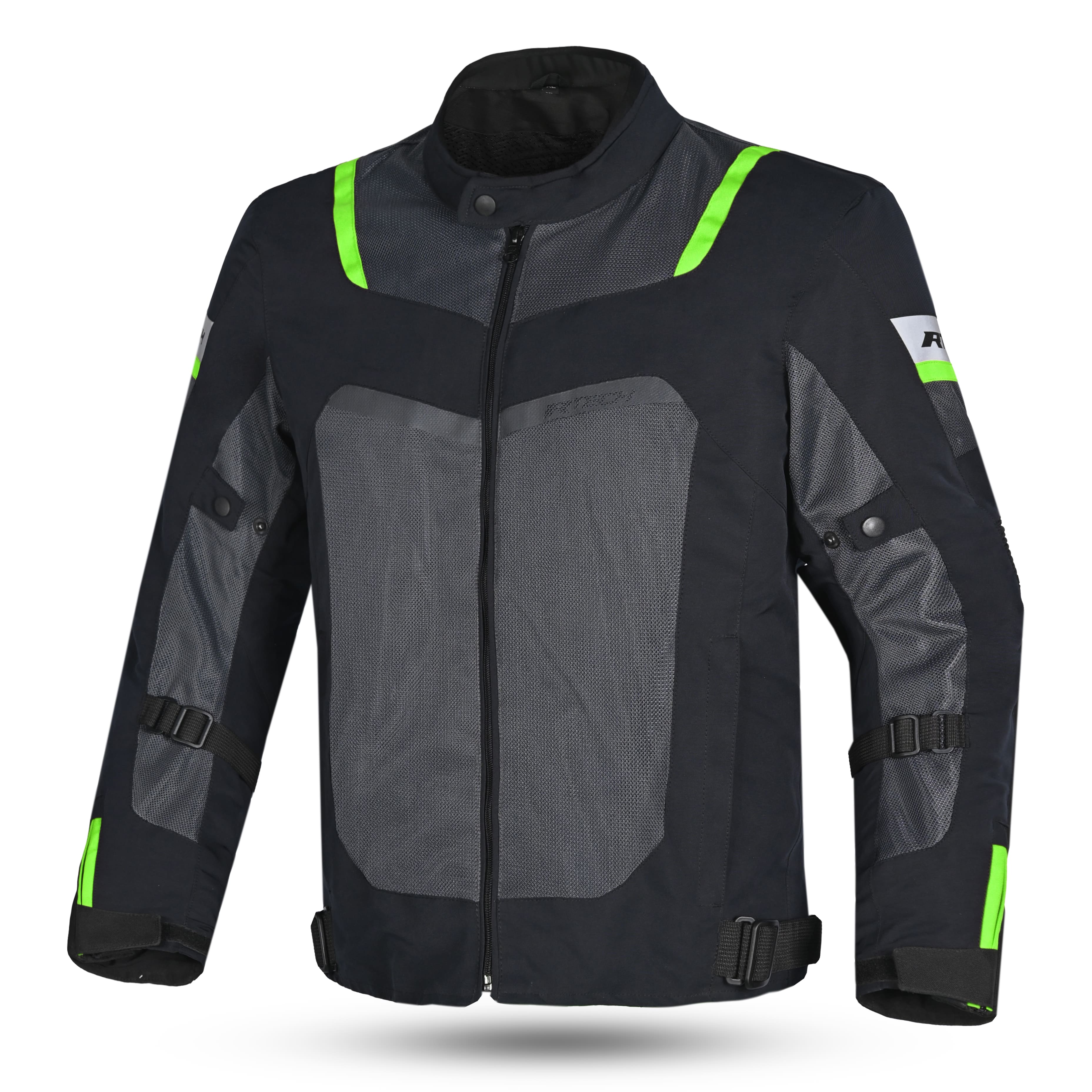 R-TECH SPIRAL MESH MOTORCYCLE JACKET BLACK GRAY FLUORO GREEN