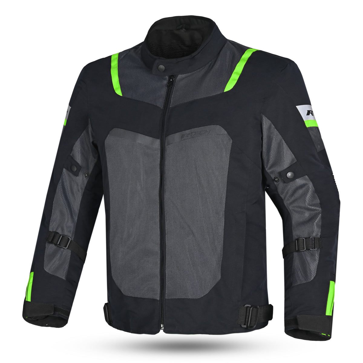 R-TECH SPIRAL MESH MOTORCYCLE JACKET BLACK GRAY FLUORO GREEN